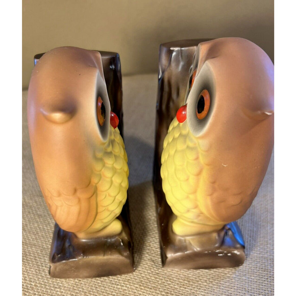Vintage 1960's Hand Painted Owl Ceramic Bookends Made in Japan - Picture 2 of 12